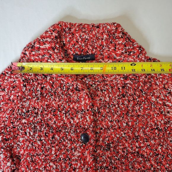 EVAN PICONE Mouline Sweater Knit Cardigan Chunky Collar Red Button Up Womens MED - Picture 10 of 12